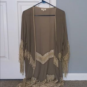 Crochet fringe kimono